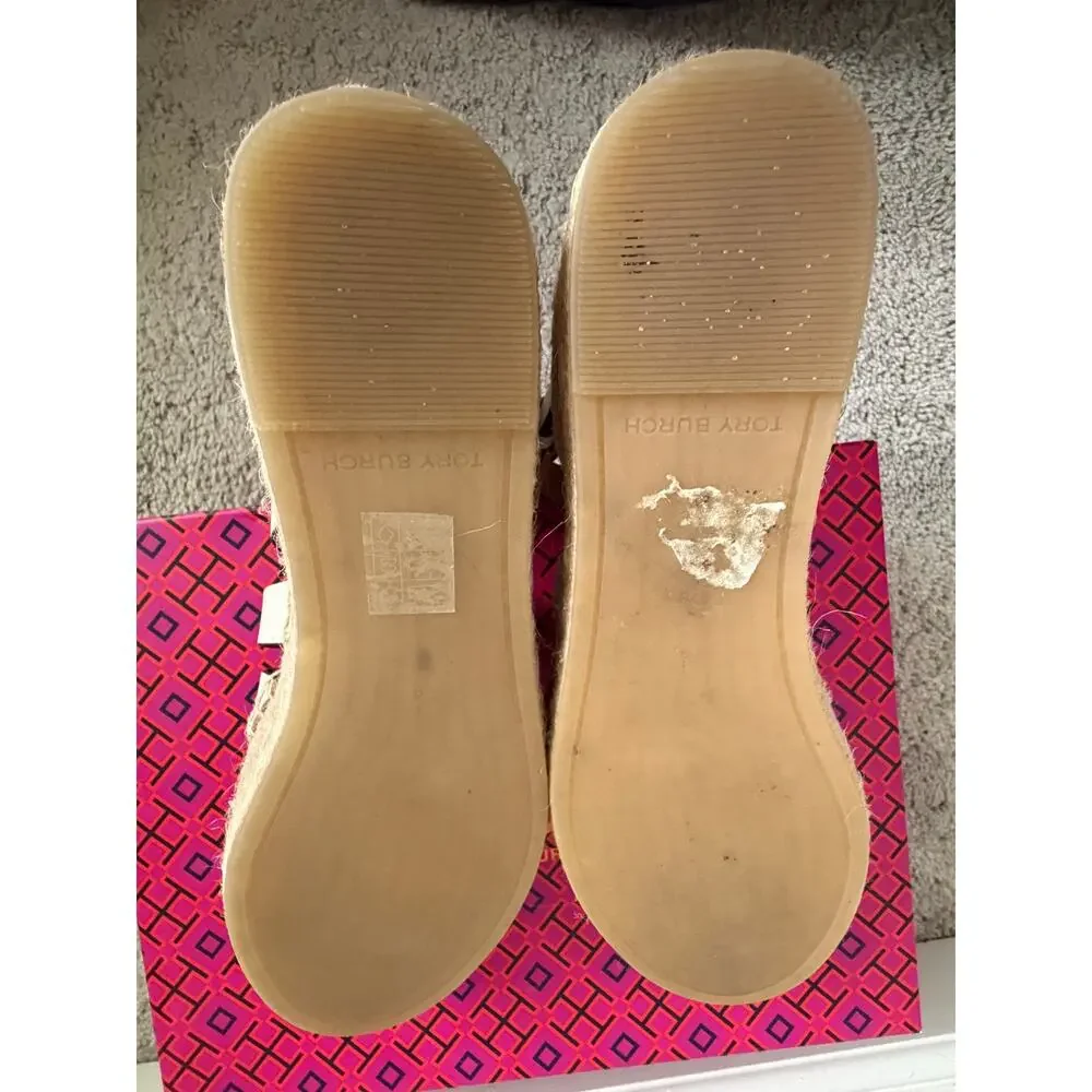 Tory Burch Vachetta Leather Fisherman Platform Espadrille Sandals Ivory US 9